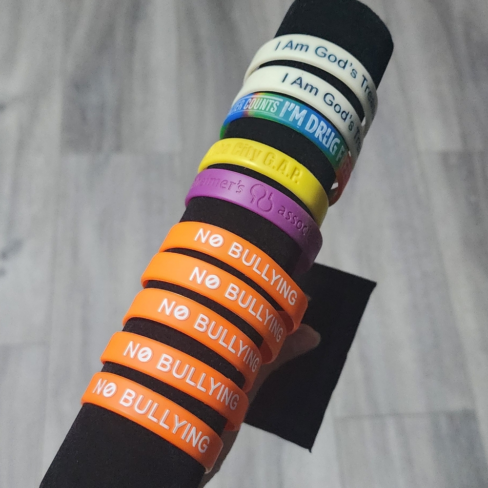 10 Rubber Multi Colored Motivational Bracelets Plus 3 Extra Braided Bracelets